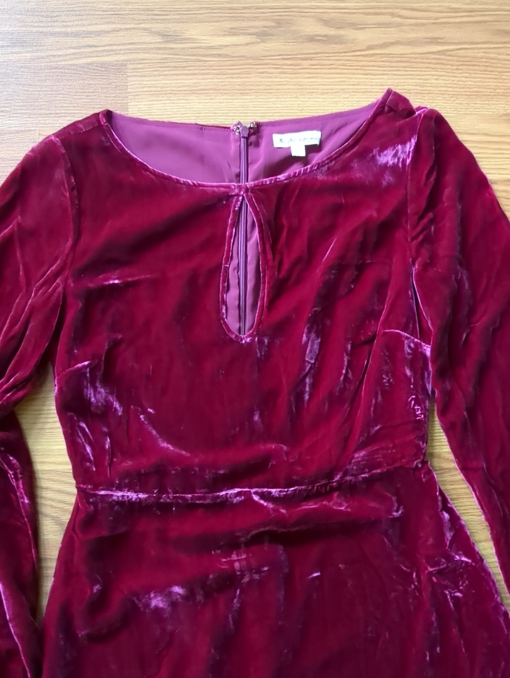 For Love & Lemons Raspberry Velvet Long Sleeve Keyhole Ruffle Mini Dress - Picture 3 of 7